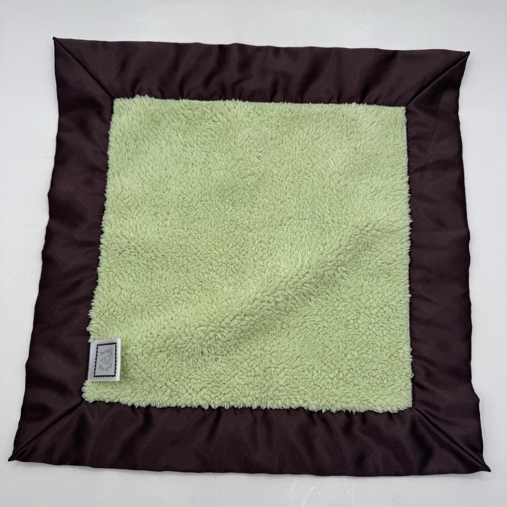 Swaddle Designs Plush Green Minky Brown Satin Baby Lovey Security Blanket 14"